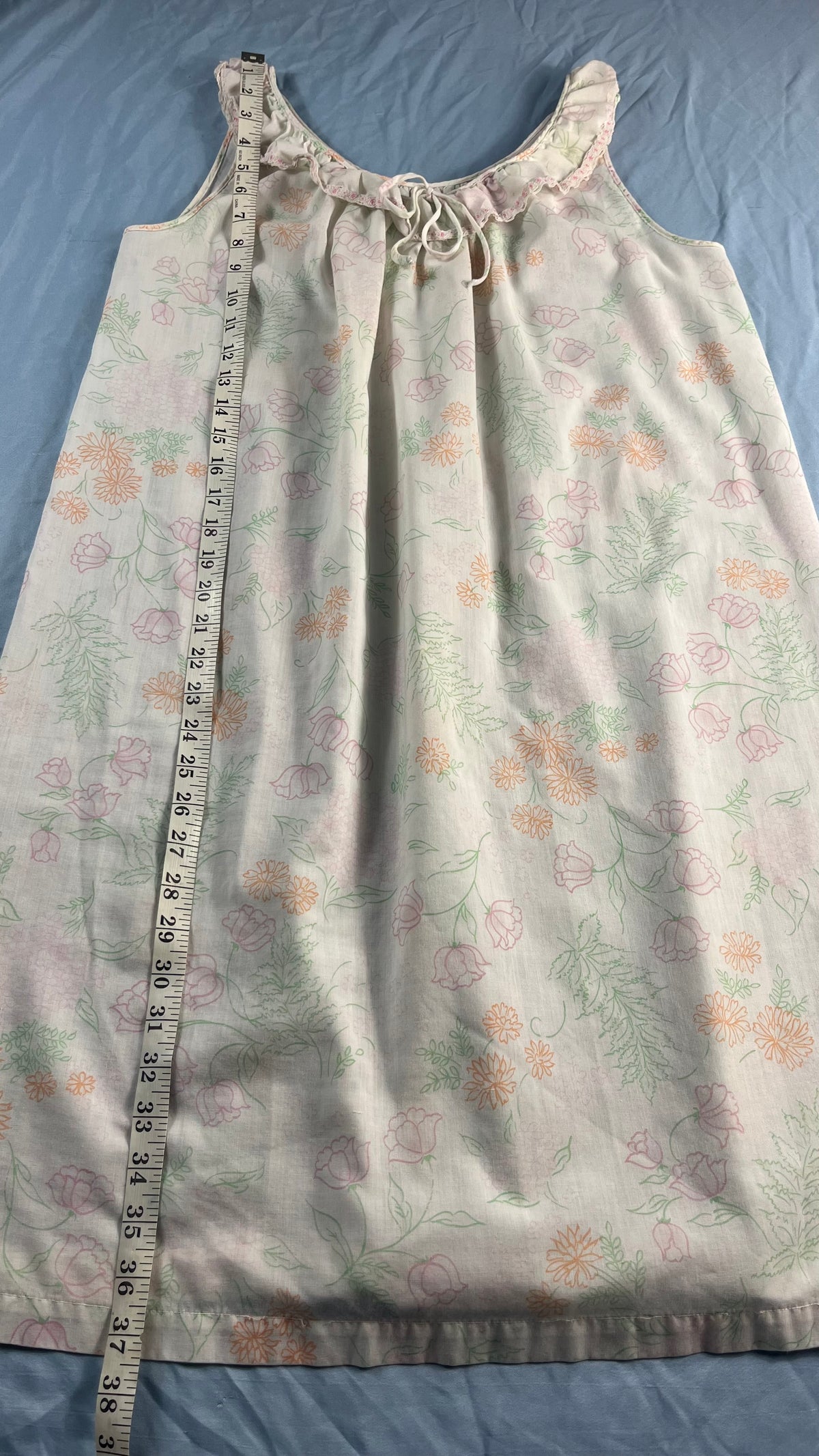 70s VTG Komar pastel floral ruffle lace nightgown slip dress - S - WS/MXS