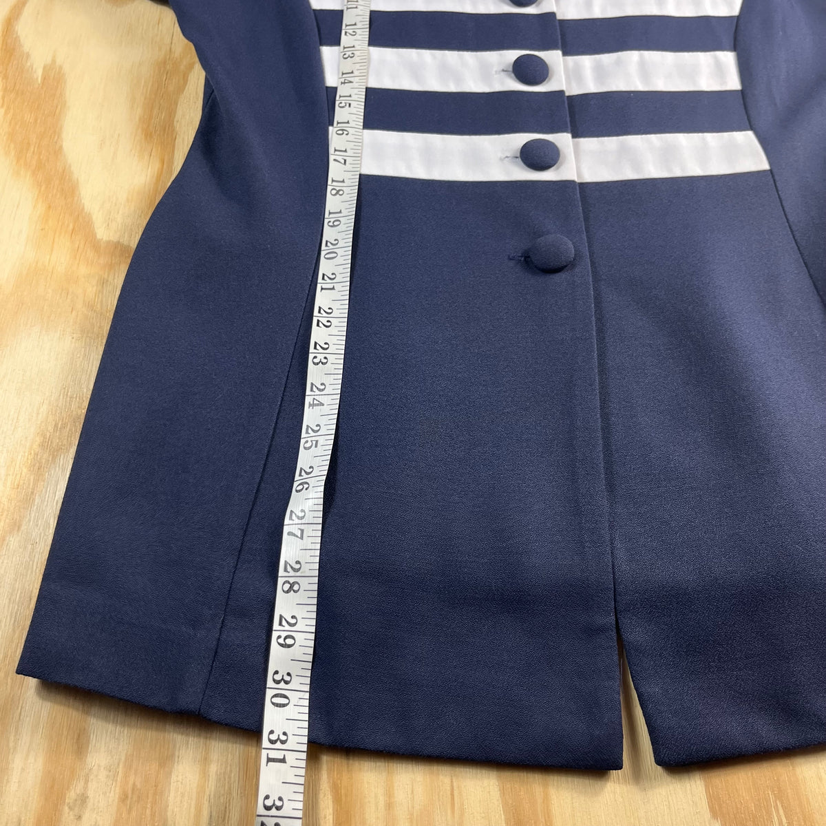 80s VTG K STUDIO navy nautical striped short sleeve blazer - 12 - WL/MS
