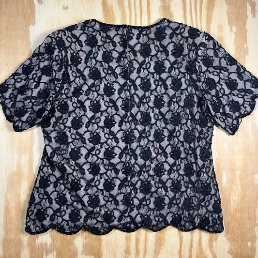 90s VTG Sténay Woman beaded floral lace evening top - 2X/3X