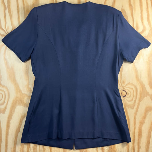 80s VTG K STUDIO navy nautical striped short sleeve blazer - 12 - WL/MS