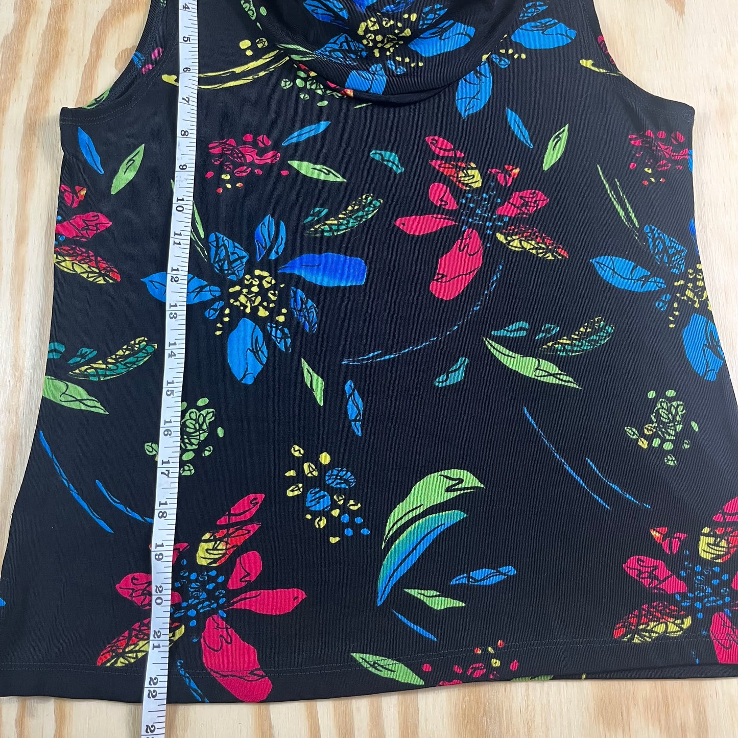 Y2K VTG Choices cowl neck neon floral slinky top - S/M