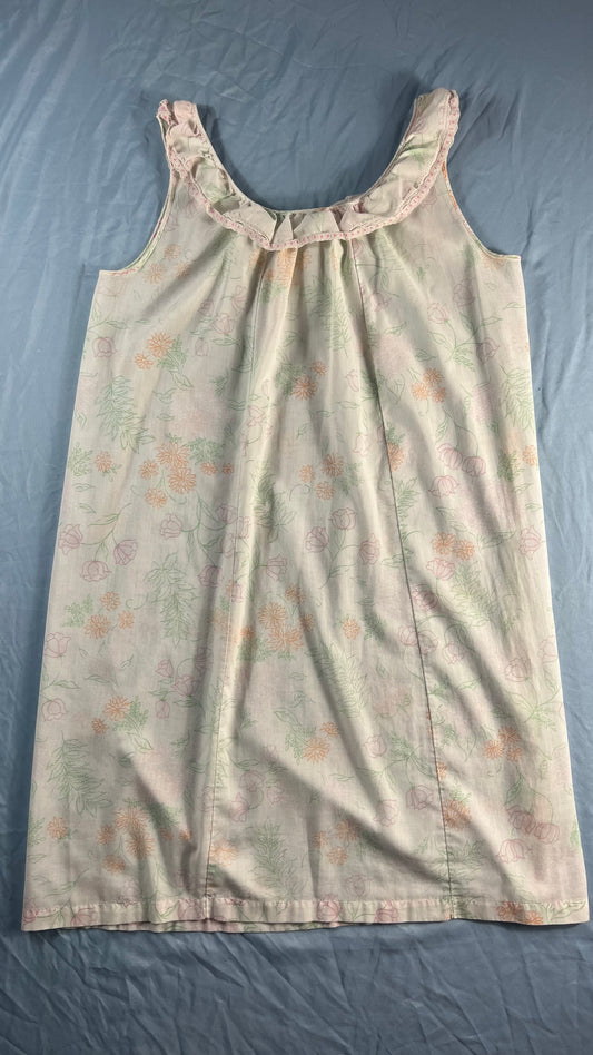 70s VTG Komar pastel floral ruffle lace nightgown slip dress - S - WS/MXS