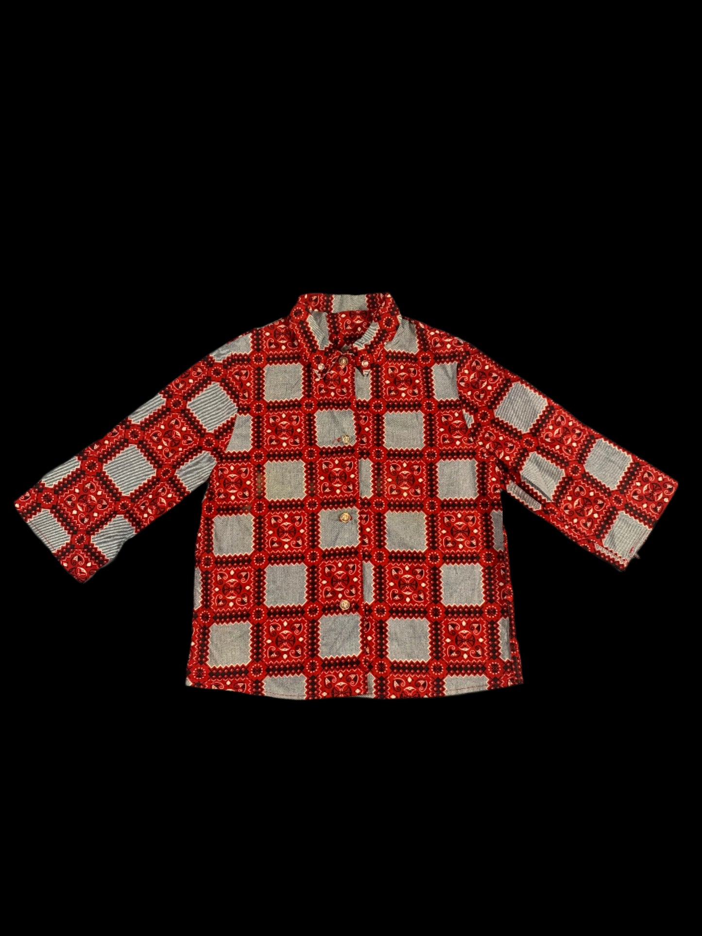 Red and white checkered pattern on a white fabric background