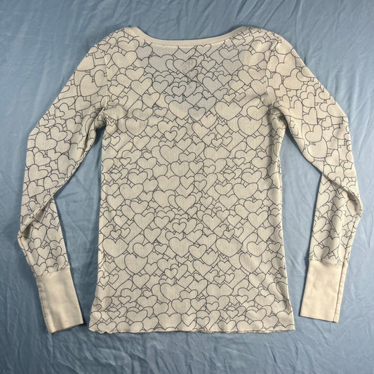 Y2K VTG dELiA*s doodle heart thermal waffle long sleeve top - L - WL/MS