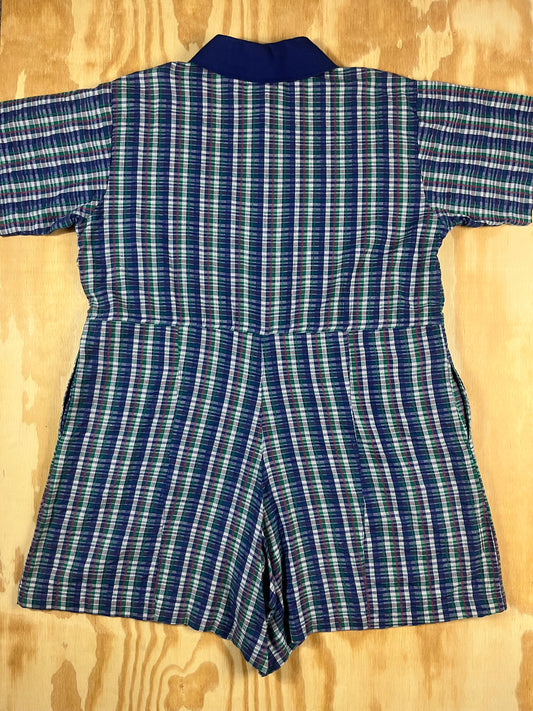 90s VTG plaid cotton romper - 1X/2X