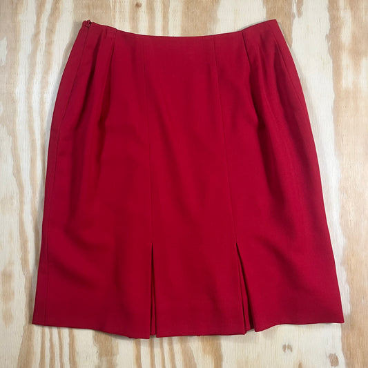 90s VTG Carlisle red wool kick pleat skirt - M/L