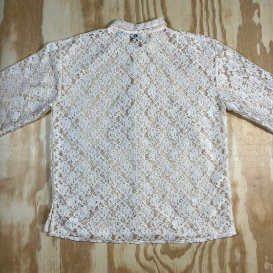 preloved cream floral sheer lace blouse - S/M