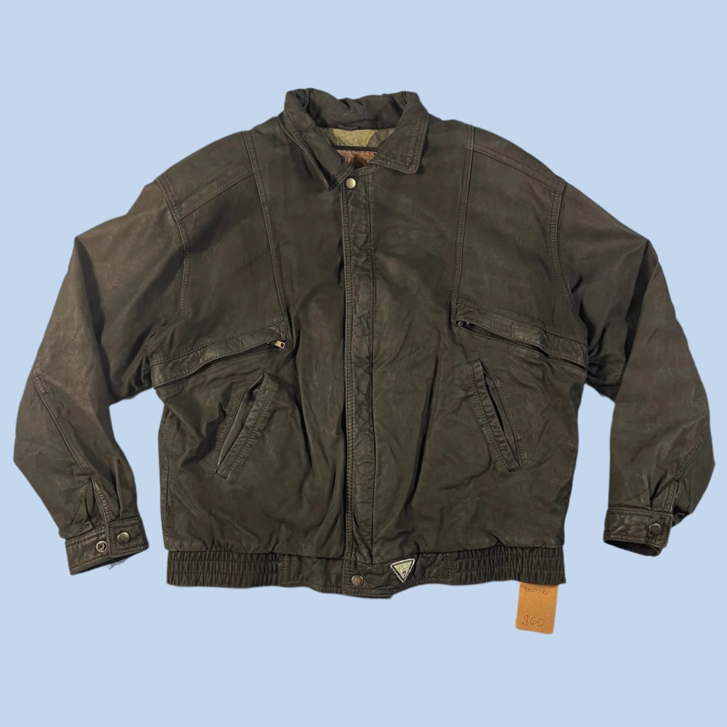 80s vintage Guess leather bomber jacket - size L/XL