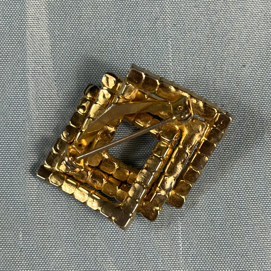 60s VTG emerald & blue rhinestone geometric brooch - O/S