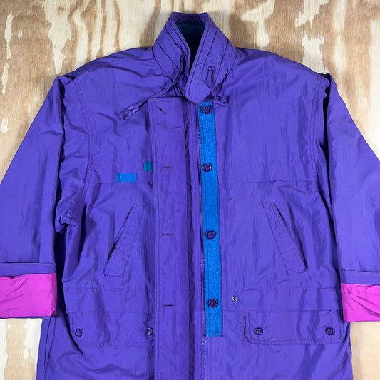90s VTG purple nylon colorblock utility parka - L/XL
