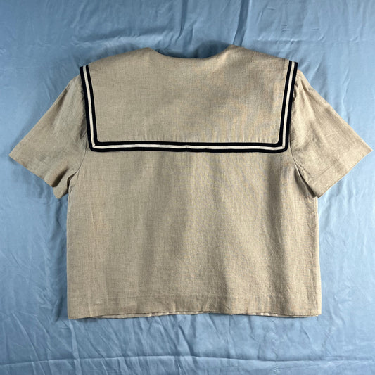 90s VTG Positive Attitude linen nautical sailor pintuck blouse - 12 - WL/MS