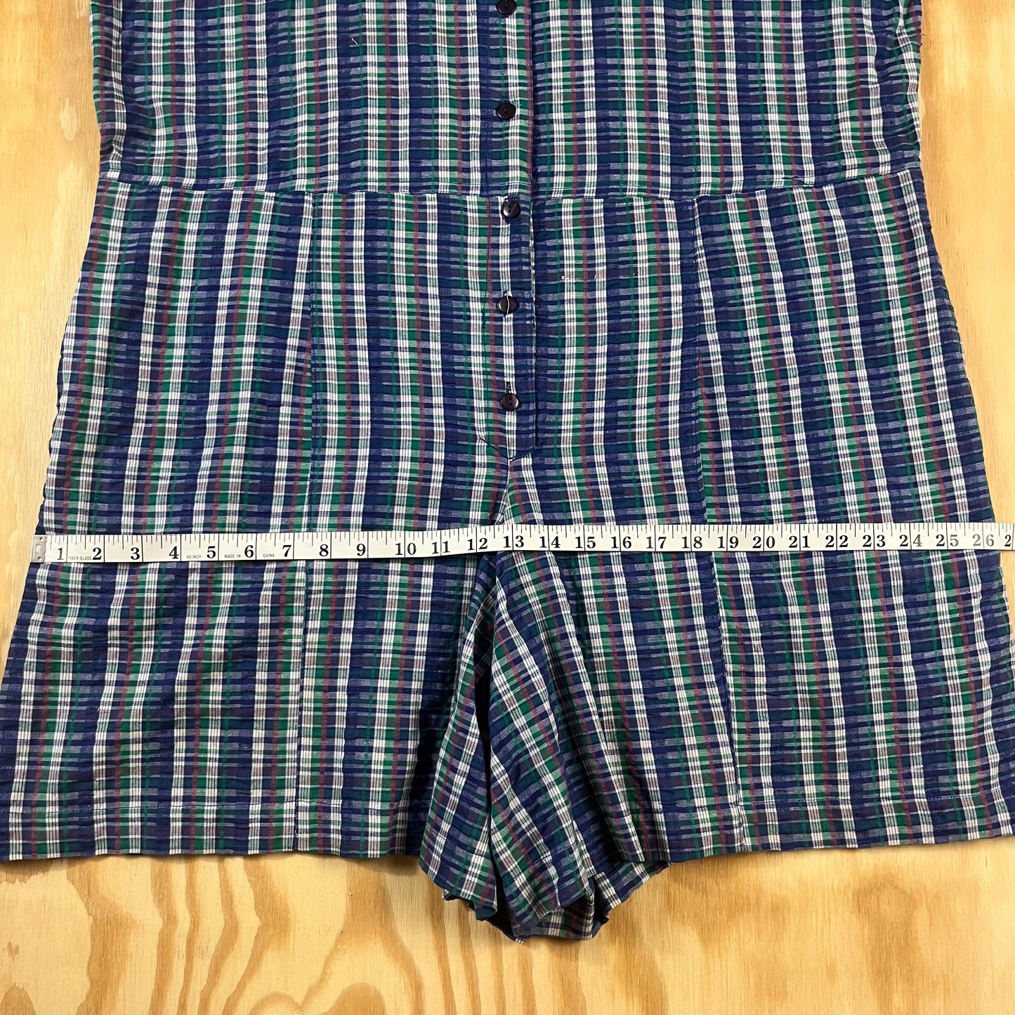 90s VTG plaid cotton romper - 1X/2X