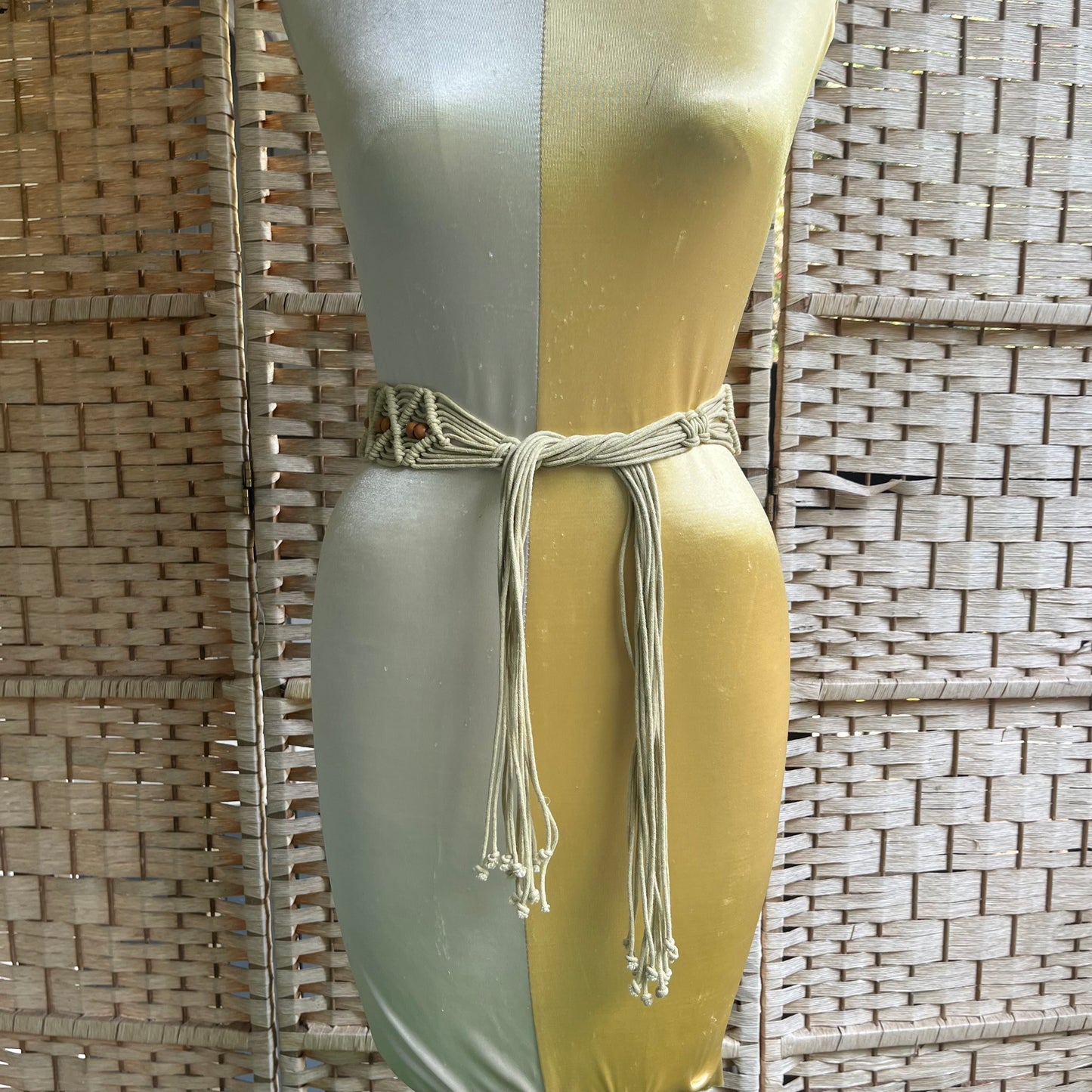 70s VTG macrame wood bead tie belt sash - O/S