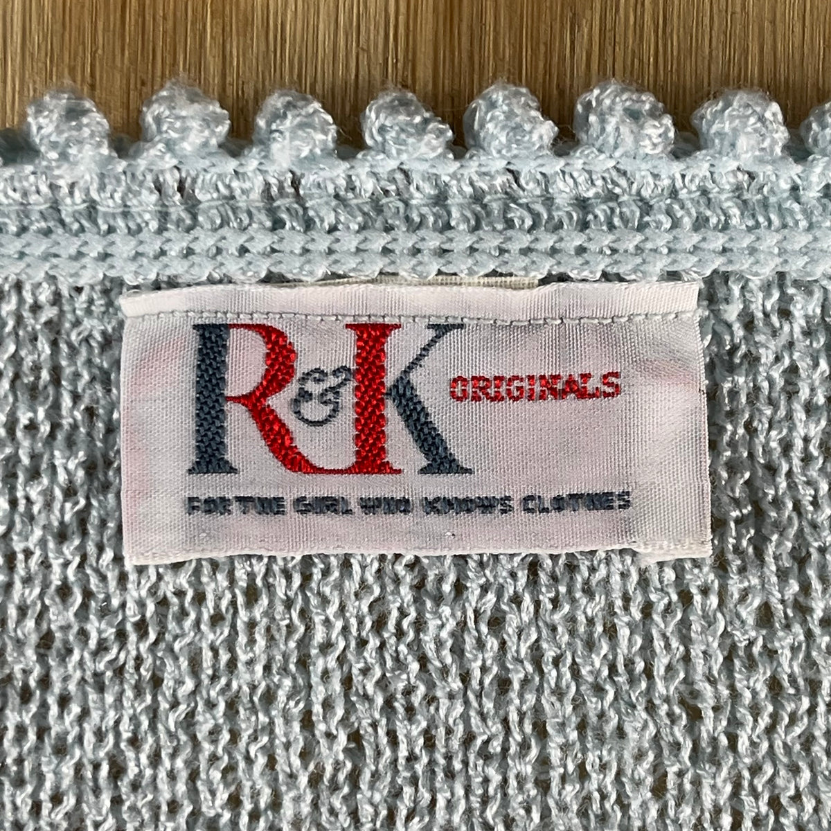 80s VTG R&K Originals baby blue pointelle balloon sleeve sweater - S/M