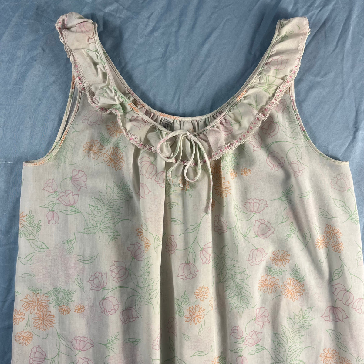 70s VTG Komar pastel floral ruffle lace nightgown slip dress - S - WS/MXS