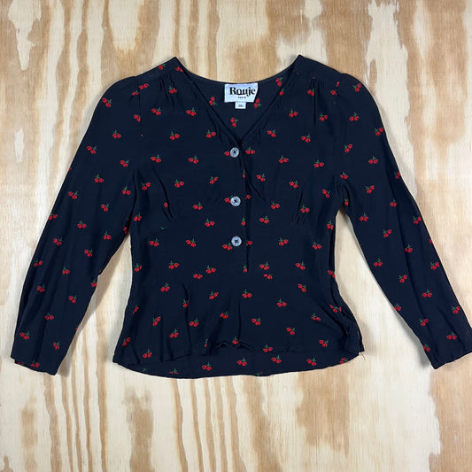 preloved Rouje Paris cherry print corset peplum top - XS/S