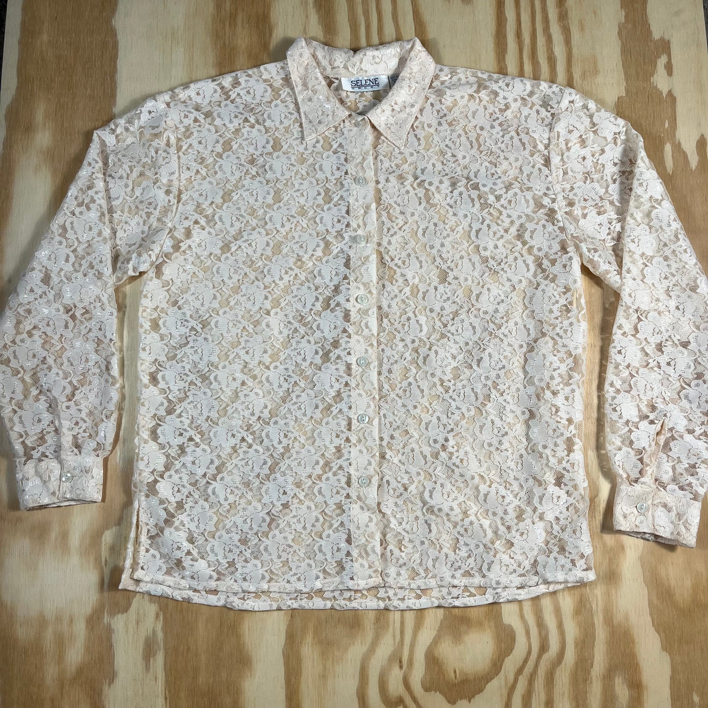 preloved cream floral sheer lace blouse - S/M