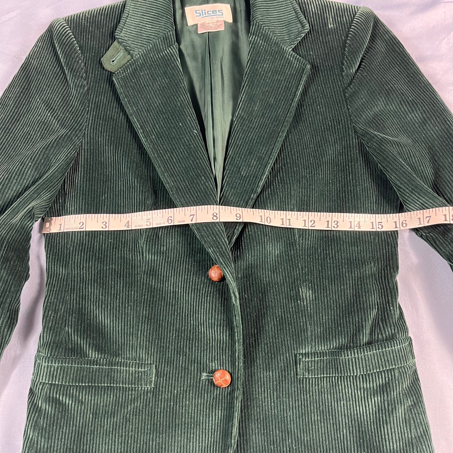 90s VTG Slices green corduroy blazer - size S