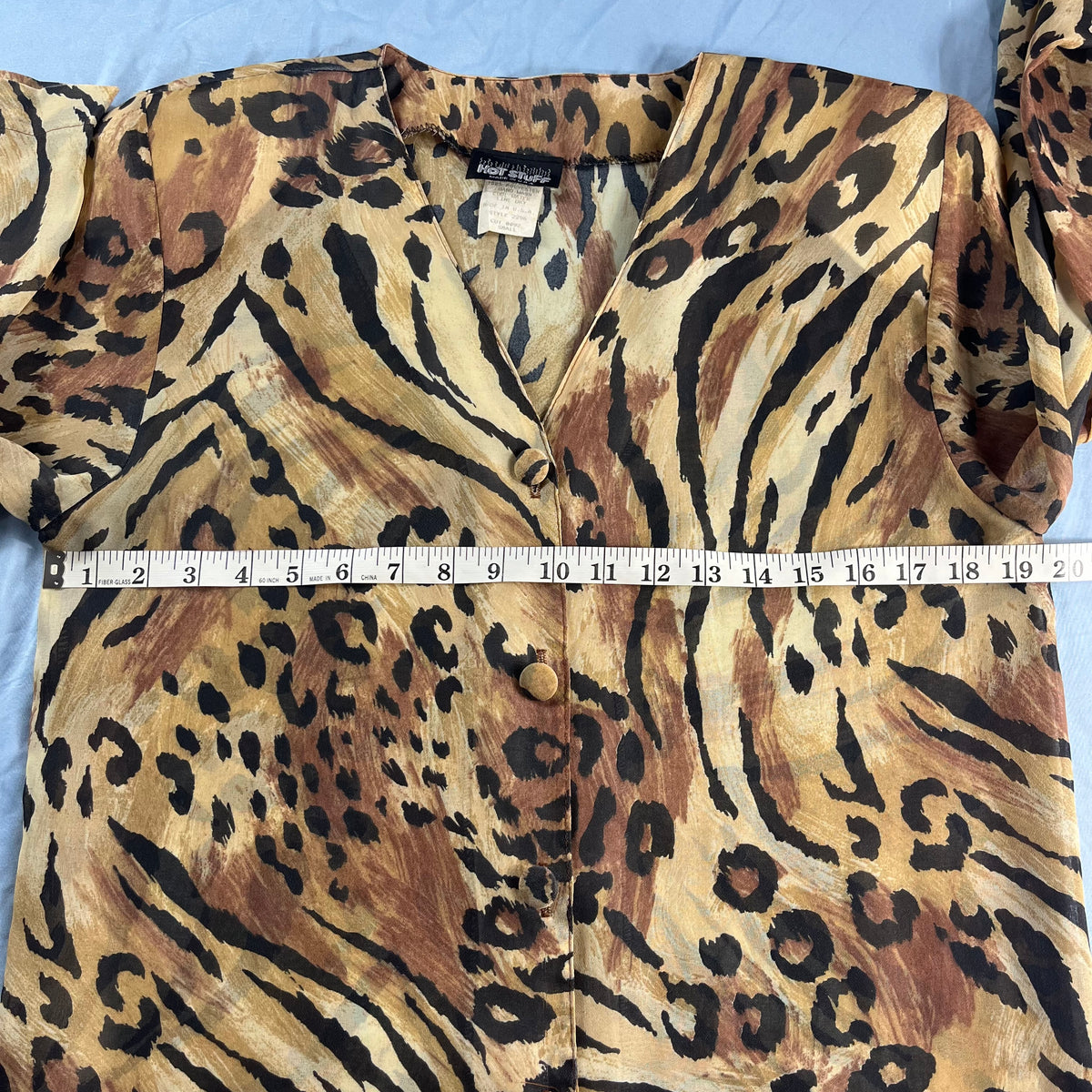 90s VTG HOT STUFF sheer leopard tiger tunic blouse - S/M