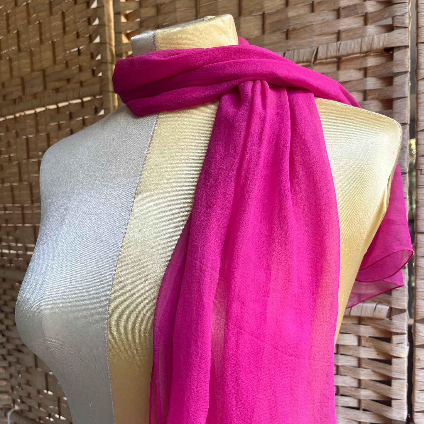 preloved sheer silk chiffon oblong wrap scarf - O/S