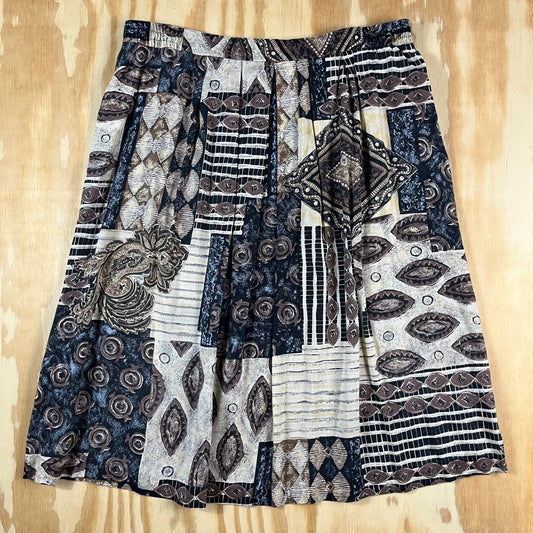 90s VTG rayon print skirt - L/XL