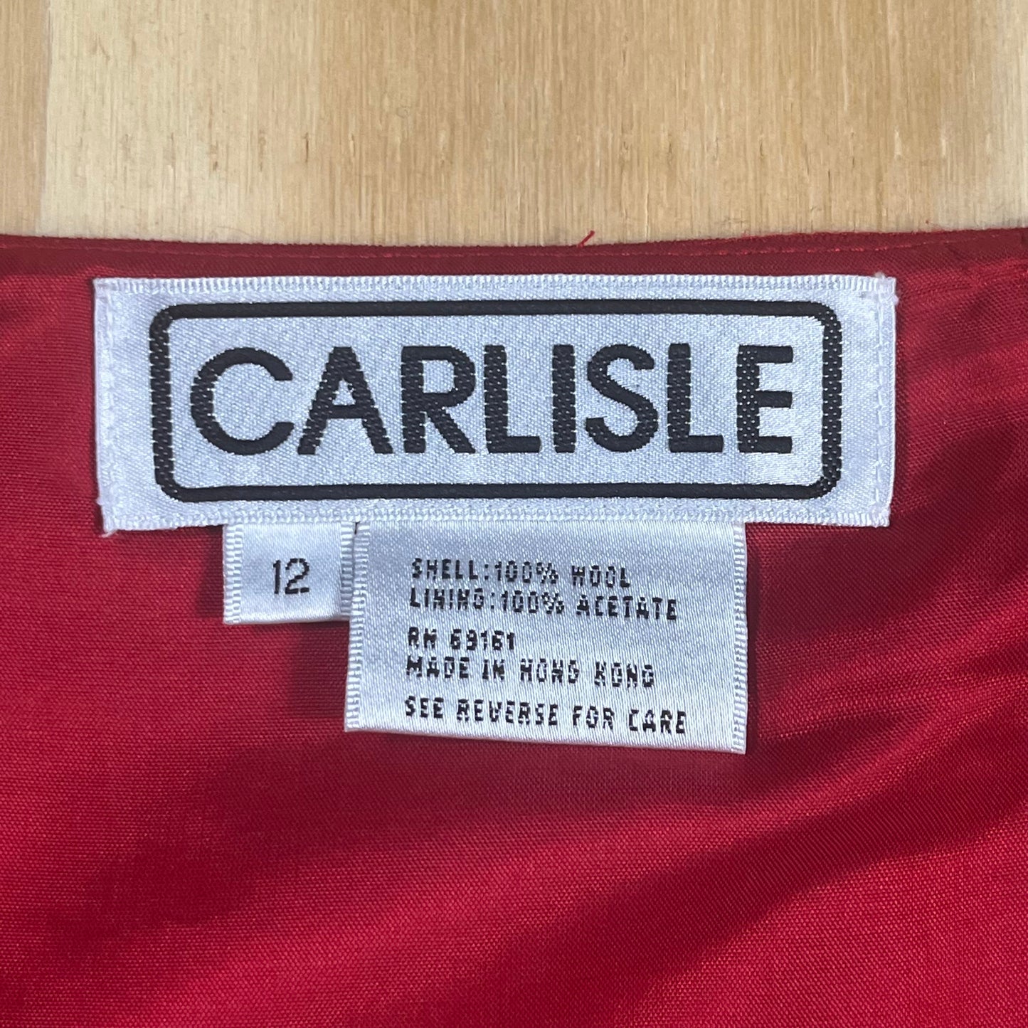90s VTG Carlisle red wool kick pleat skirt - M/L
