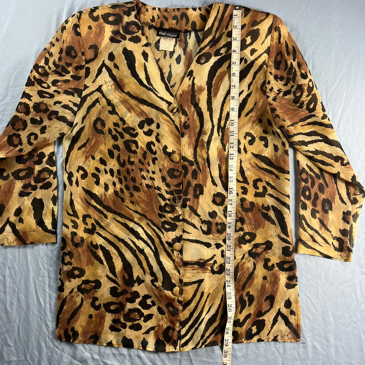 90s VTG HOT STUFF sheer leopard tiger tunic blouse - S/M