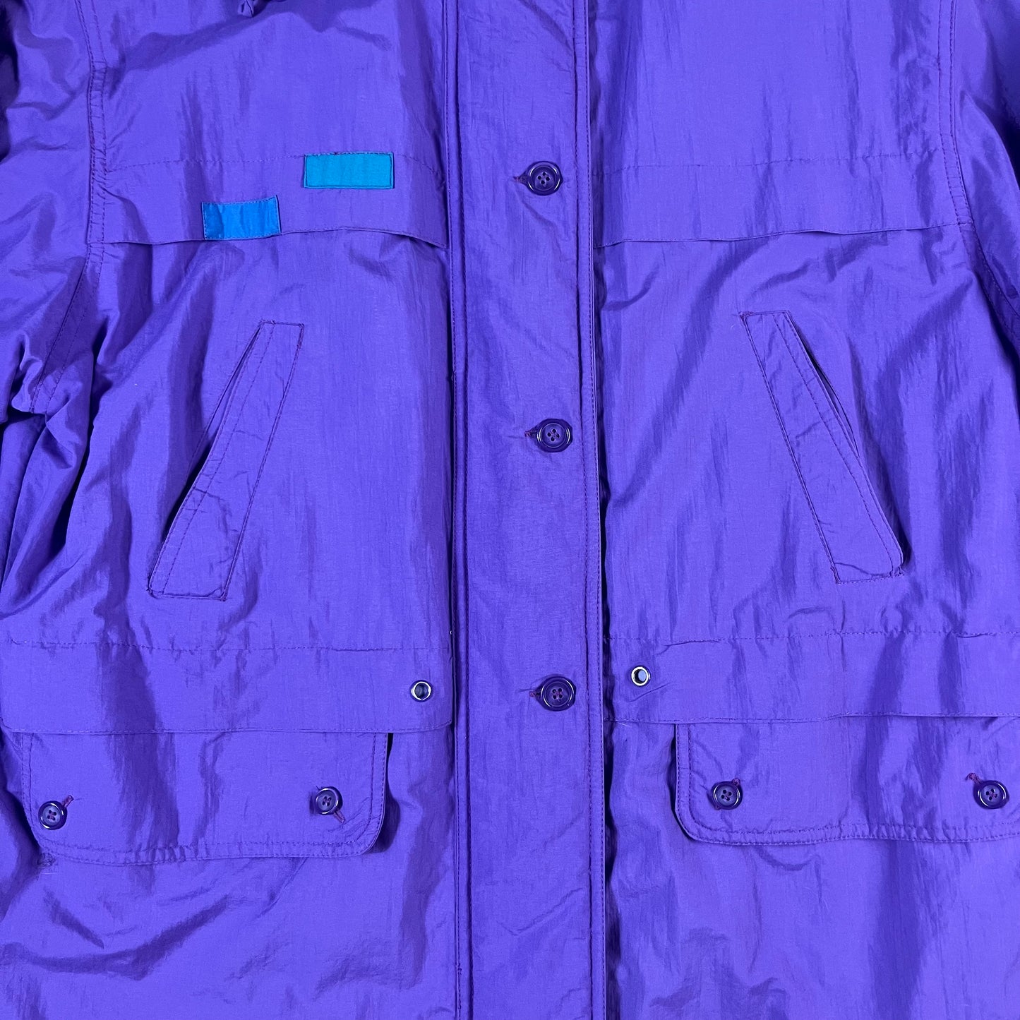 90s VTG purple nylon colorblock utility parka - L/XL