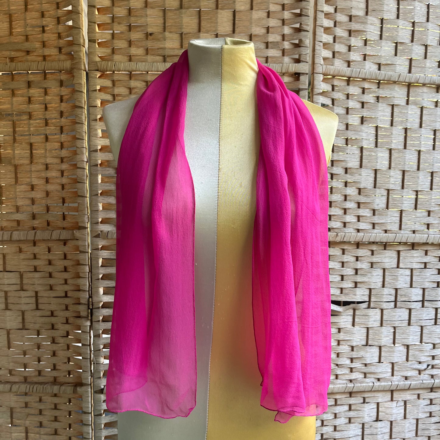 preloved sheer silk chiffon oblong wrap scarf - O/S