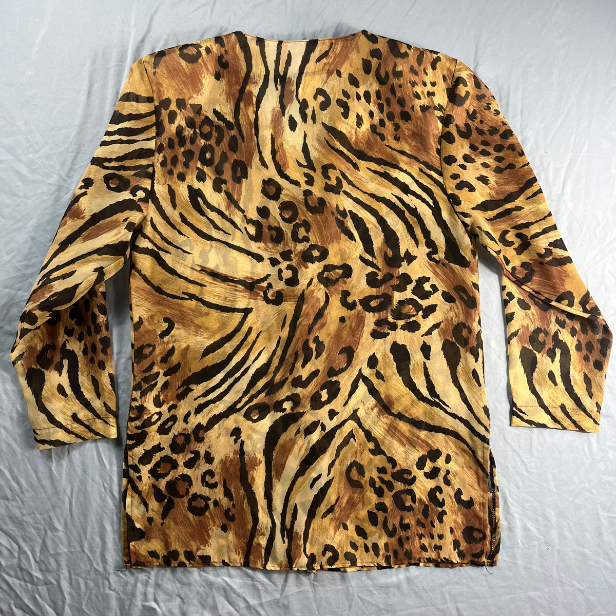 90s VTG HOT STUFF sheer leopard tiger tunic blouse - S/M