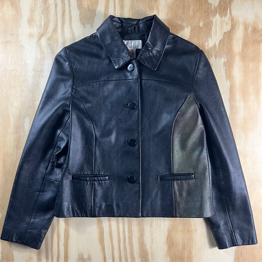 90s VTG Petite Sophisticate genuine leather button front jacket - XS/S