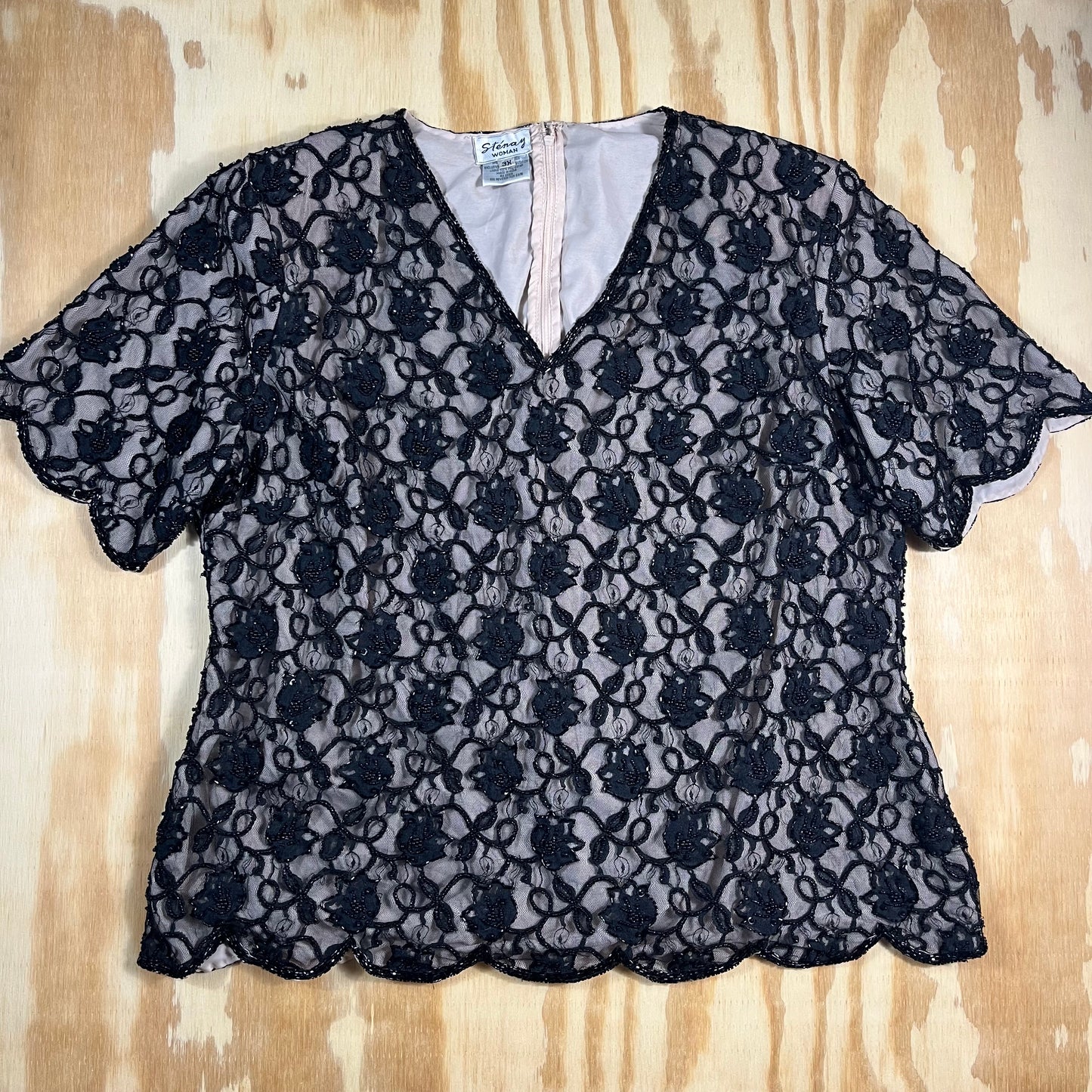 90s VTG Sténay Woman beaded floral lace evening top - 2X/3X