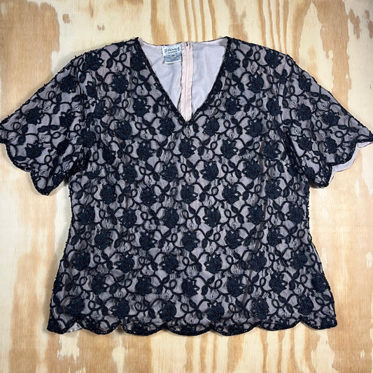 90s VTG Sténay Woman beaded floral lace evening top - 2X/3X