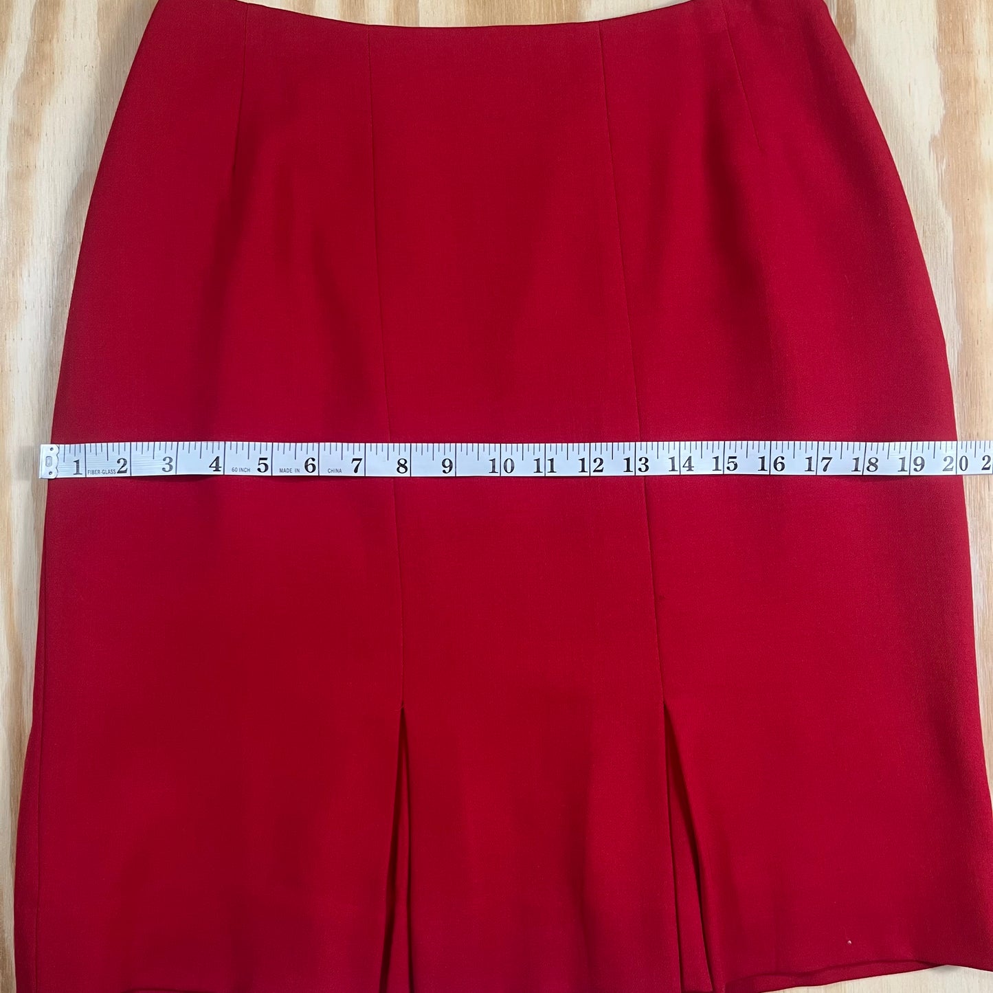 90s VTG Carlisle red wool kick pleat skirt - M/L