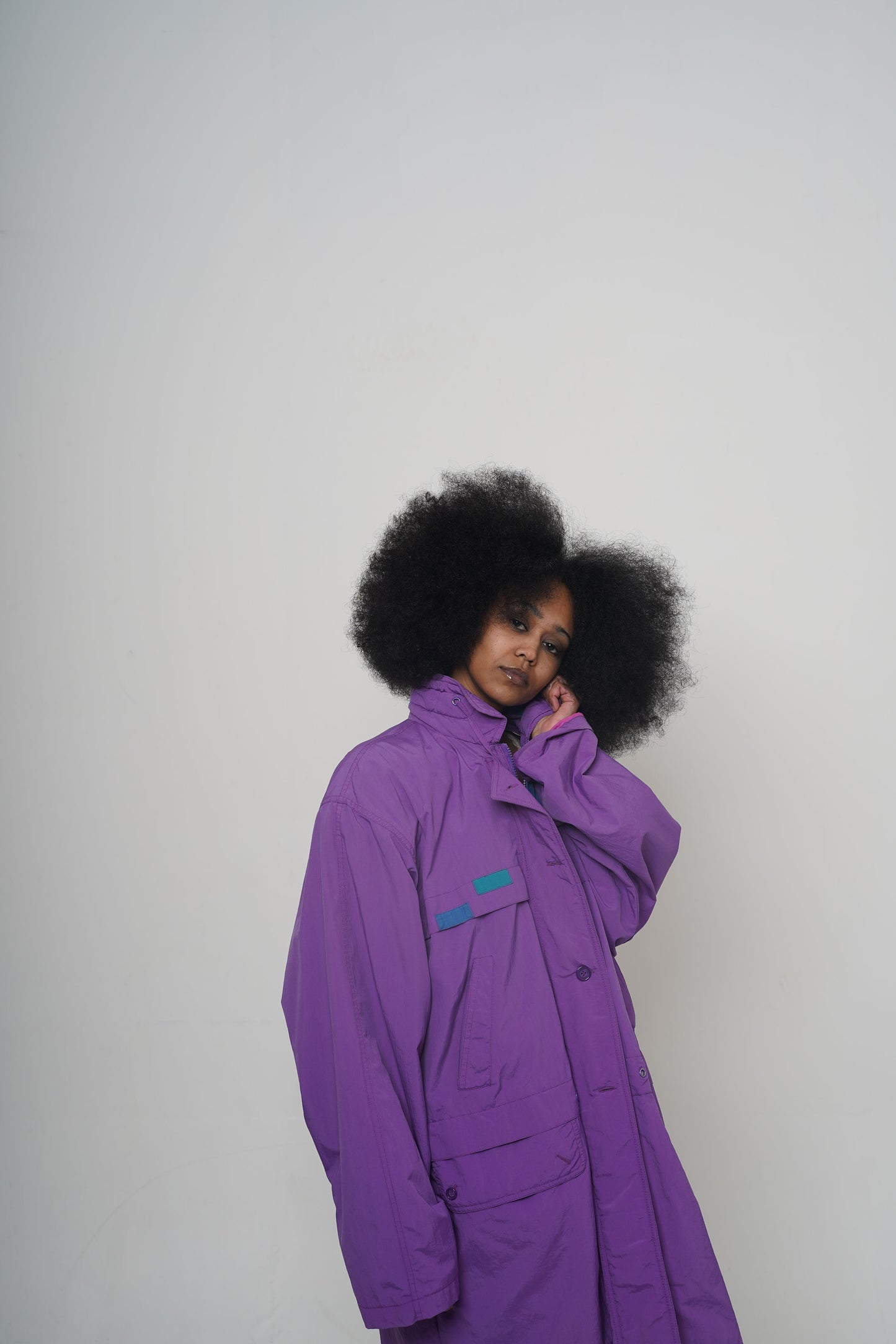 90s VTG purple nylon colorblock utility parka jacket - L/XL
