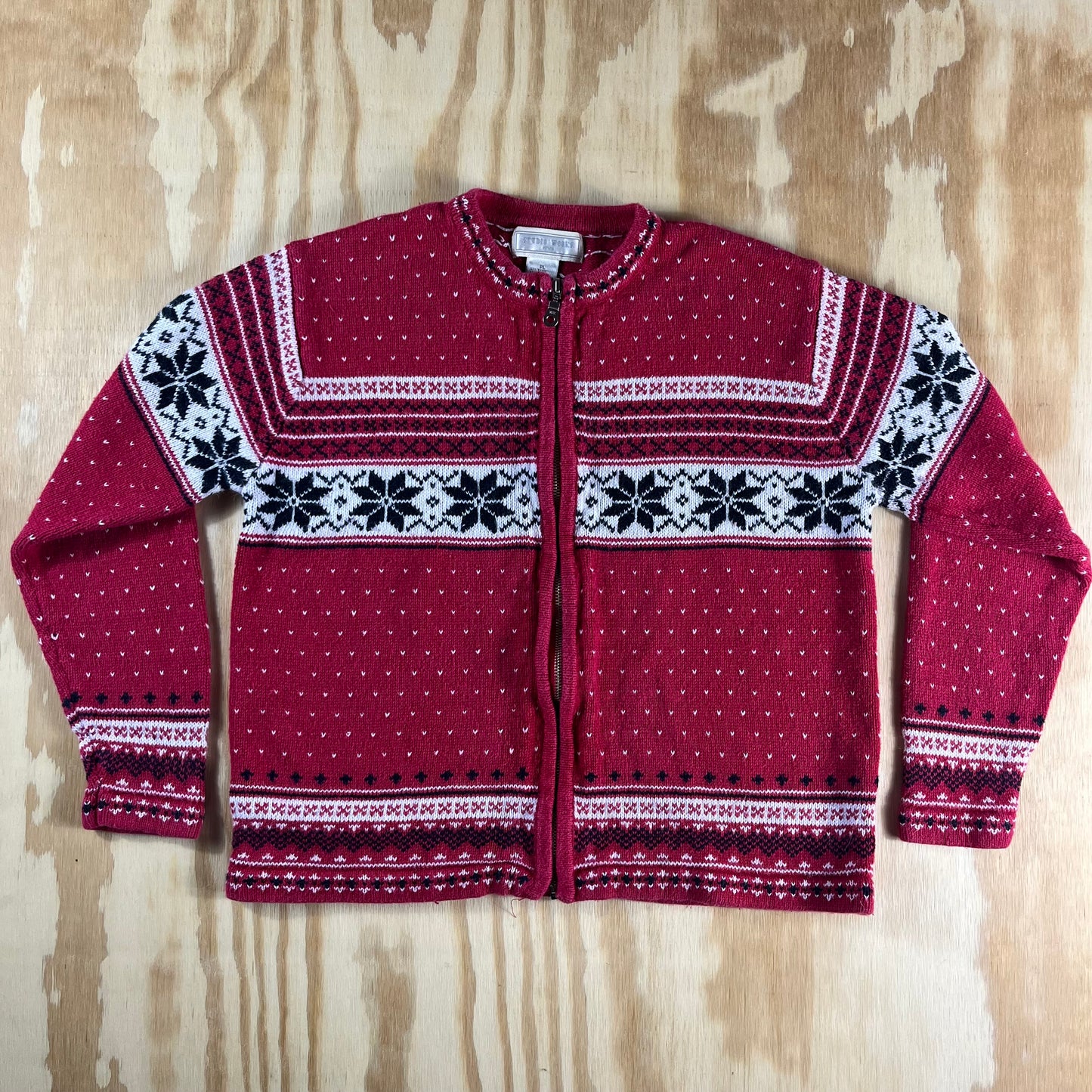 90s VTG Studio Works Fair Isle Nordic zip cardigan sweater - PL - WM/WL