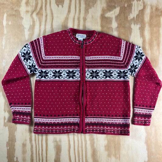 90s VTG Studio Works Fair Isle Nordic zip cardigan sweater - PL - WM/WL