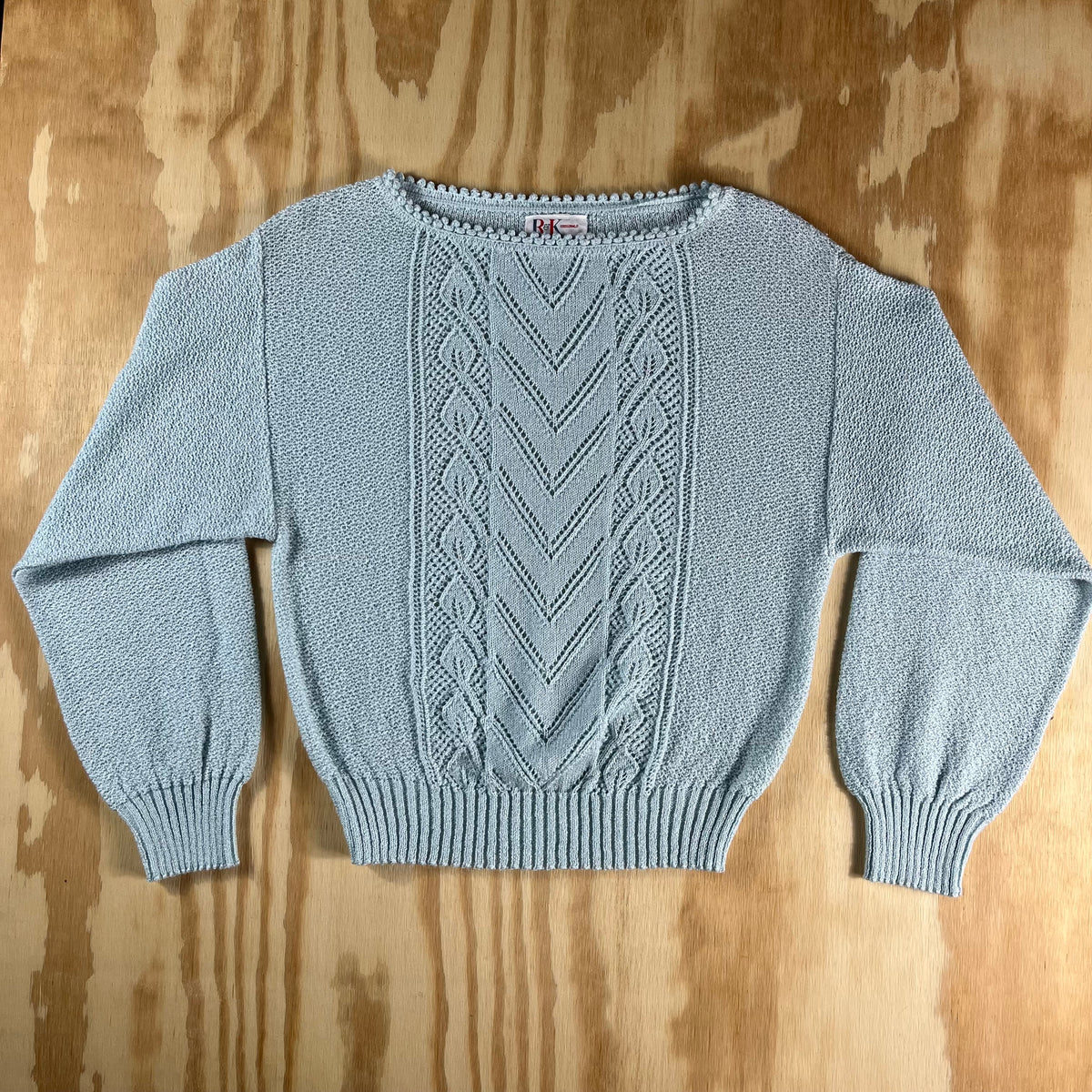 80s VTG R&K Originals baby blue pointelle balloon sleeve sweater - S/M