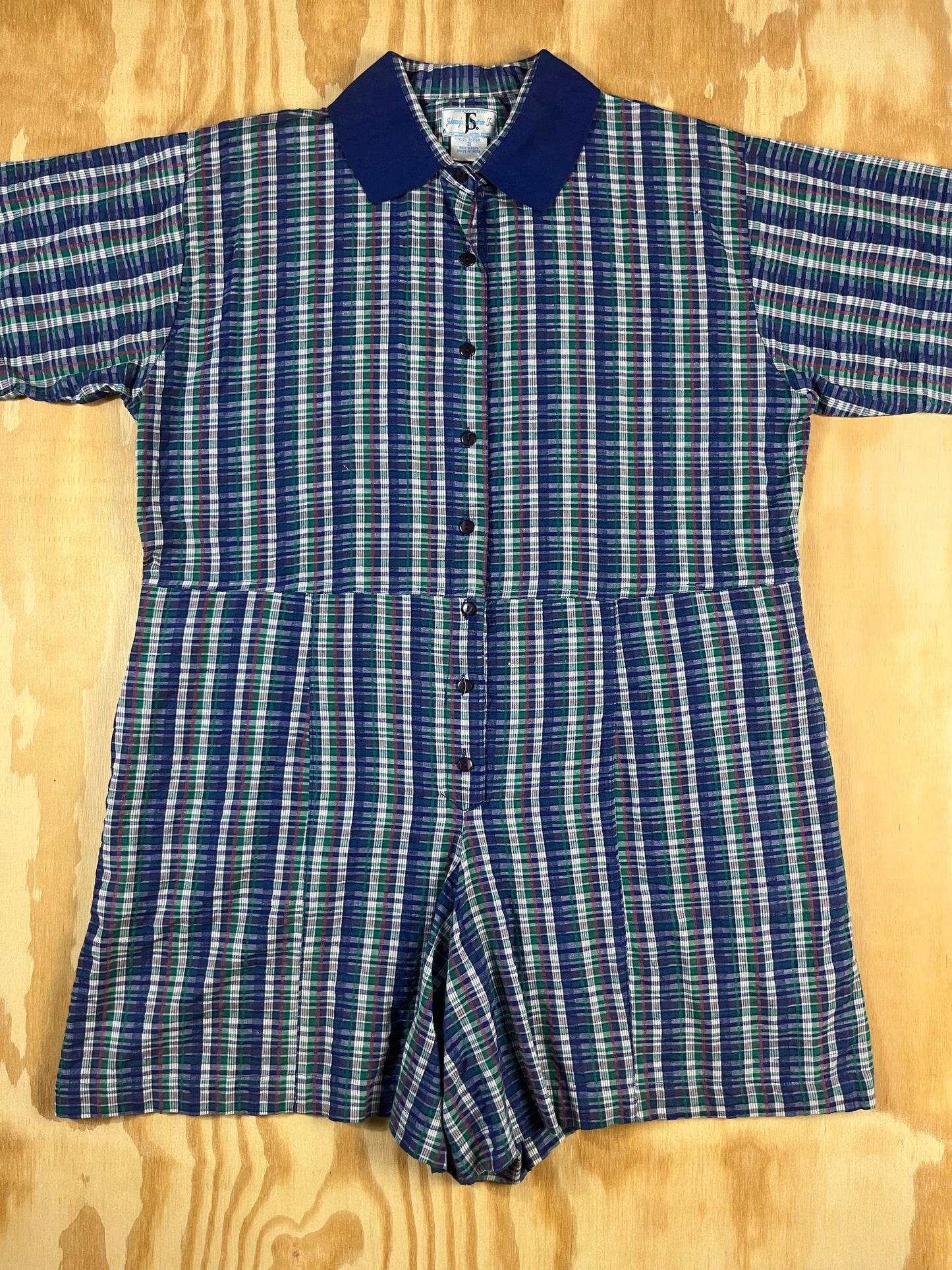 90s VTG plaid cotton romper - 1X/2X