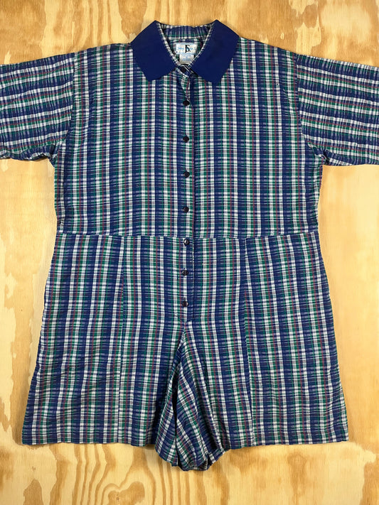 90s VTG plaid cotton romper - 1X/2X