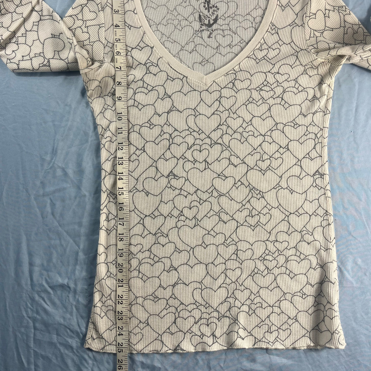 Y2K VTG dELiA*s doodle heart thermal waffle long sleeve top - L - WL/MS