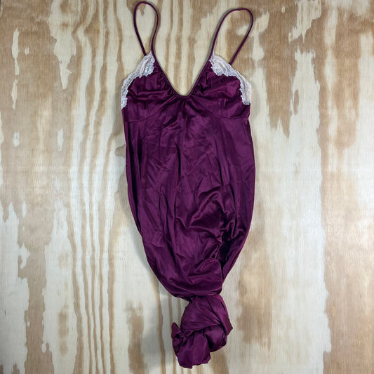 80s VTG G's plum liquid satin lace nightgown - XS/S