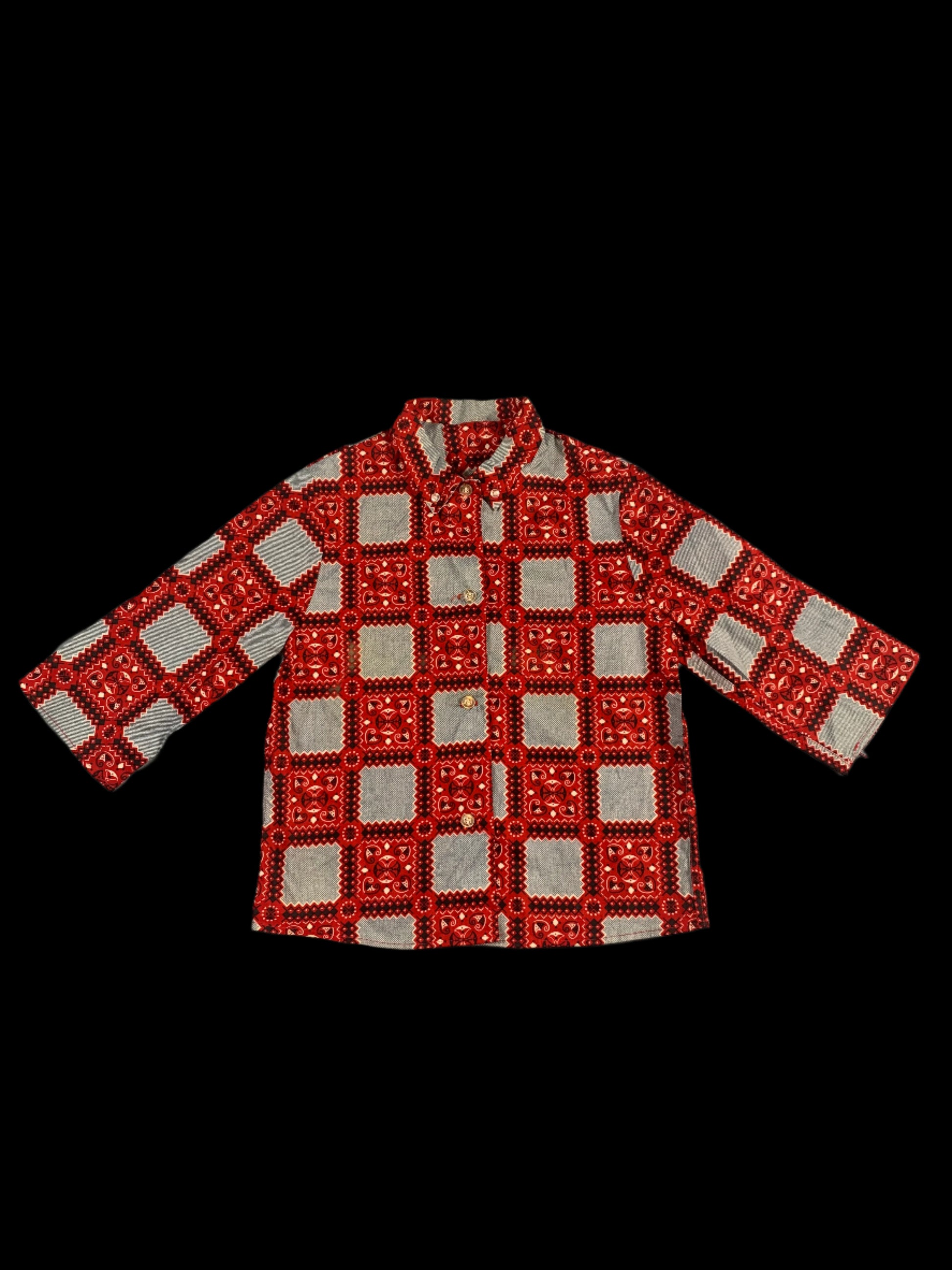 Red and white checkered pattern on a white fabric background