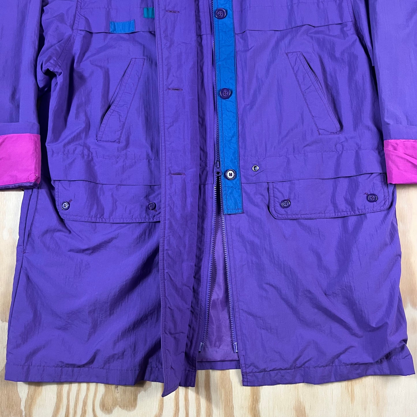 90s VTG purple nylon colorblock utility parka - L/XL