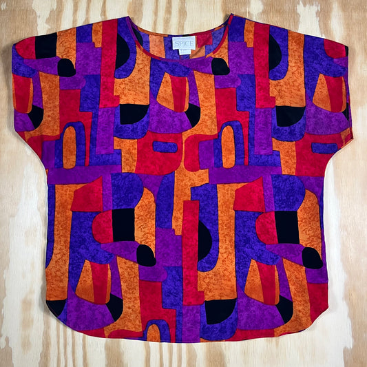 80s VTG Spice geometric graphic print top - S/M