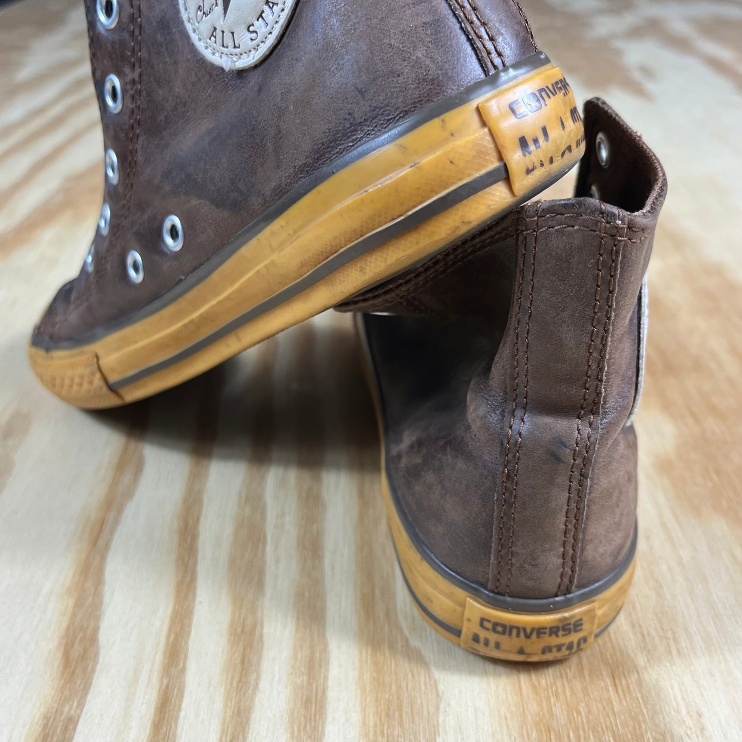 preloved Converse All Star brown leather high tops - 3Y/5W