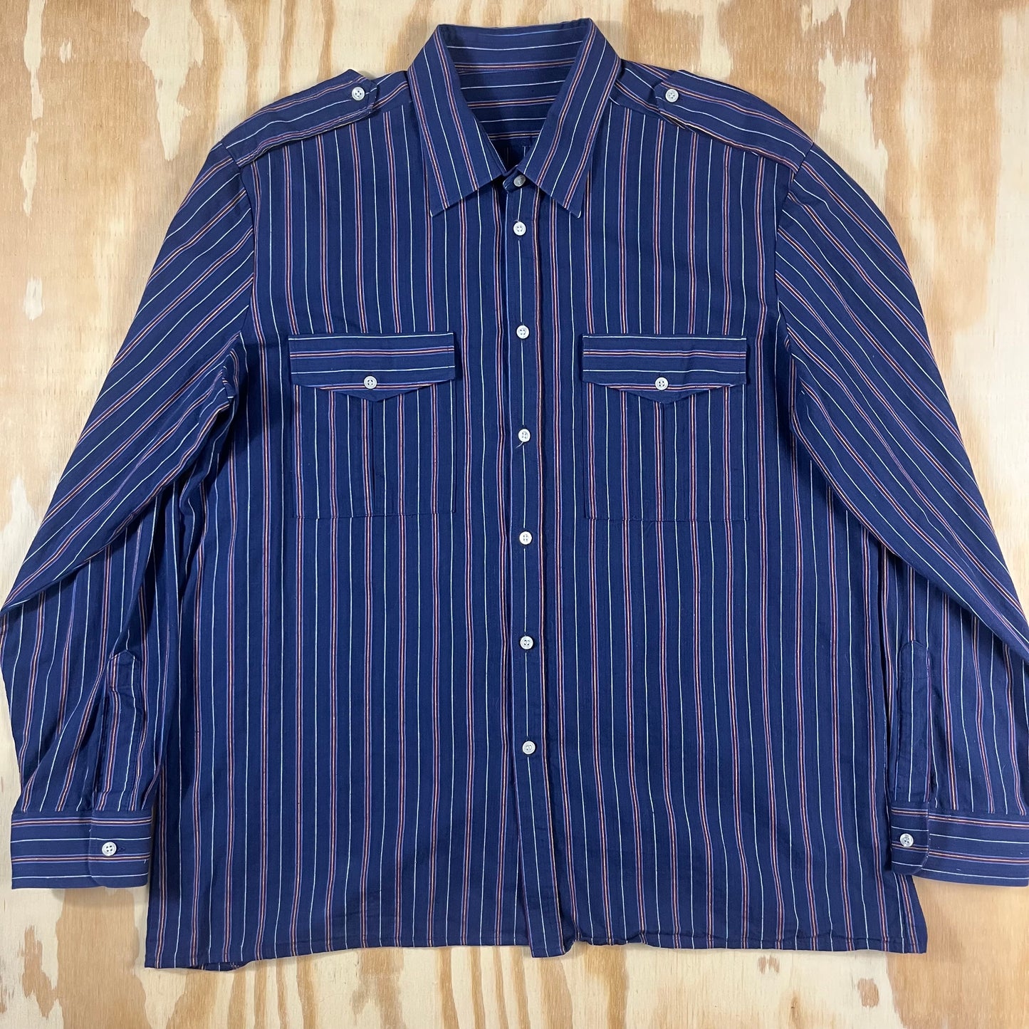 90s VTG multi stripe utility shirt - 1X/2X