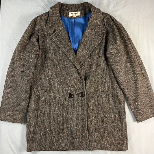 90s VTG Learsi donegal herringbone wool coat - M/L
