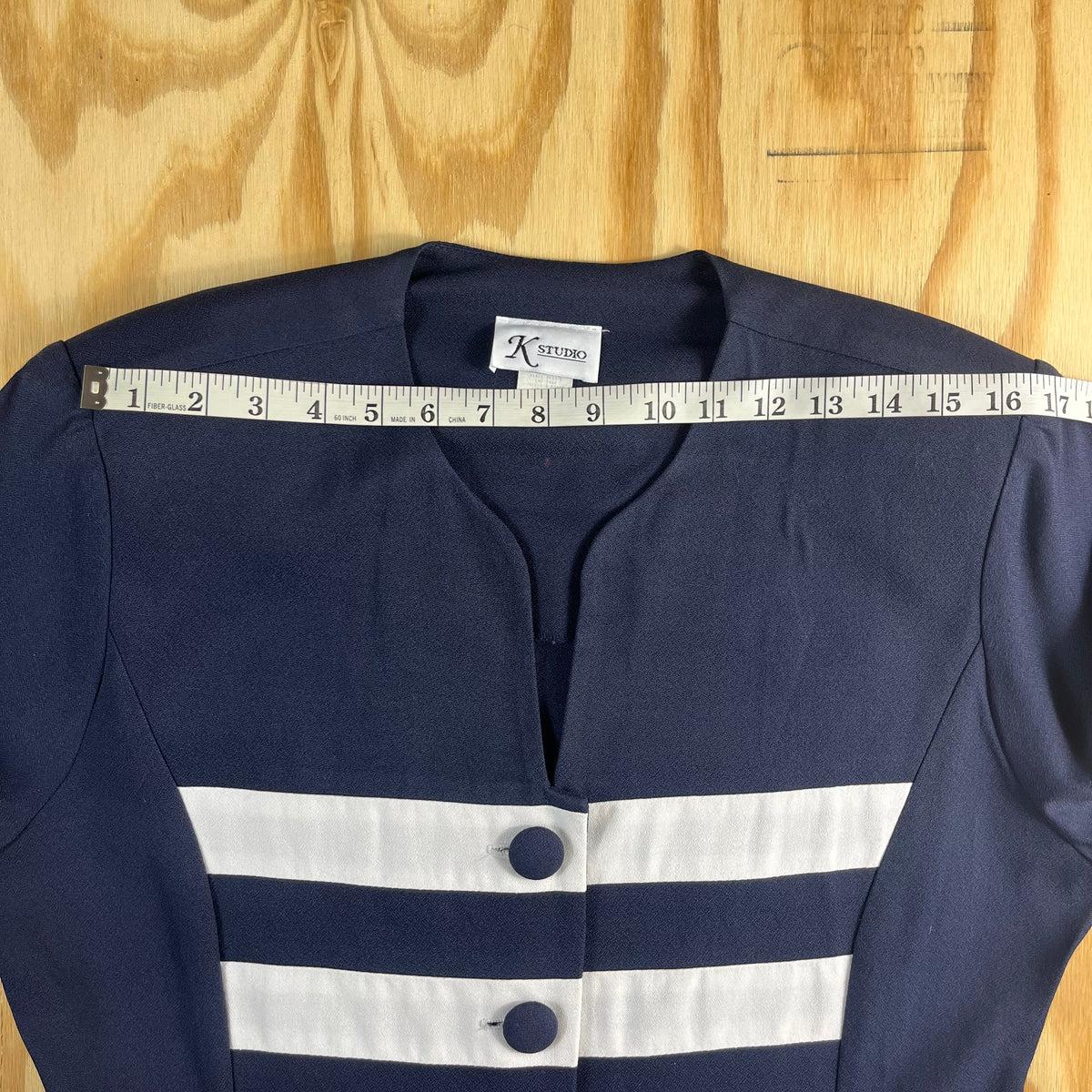 80s VTG K STUDIO navy nautical striped short sleeve blazer - 12 - WL/MS