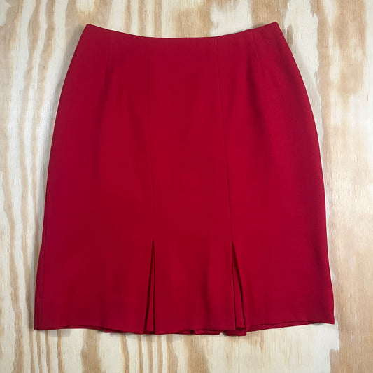 90s VTG Carlisle red wool kick pleat skirt - M/L